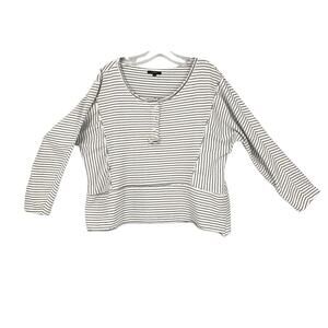 Floriday Relaxed Cotton Striped Henley Top Large Cotton